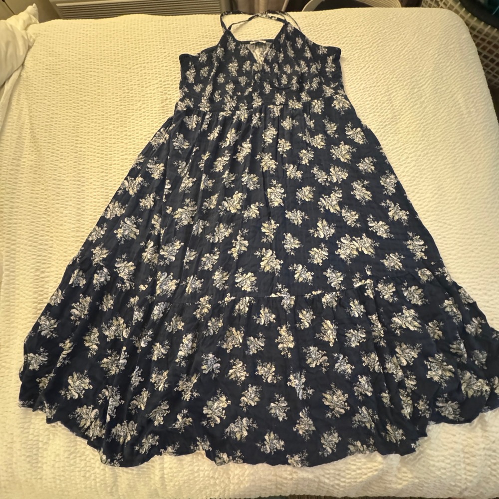 LoveSick Navy Blue Floral Halter Maxi Dress Plus Size 4X Tiered Smocked Back